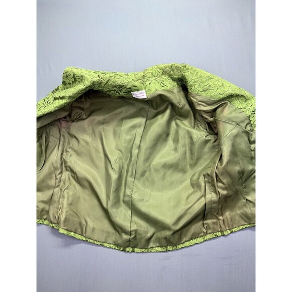 VTG Hand Made by Minnie Griffith Green Lace Floral Jacket XS/S - Picture 8 of 15